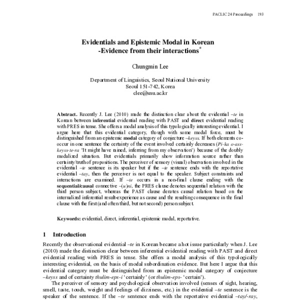 Evidentials and Epistemic Modal in Korean Evidence from Their