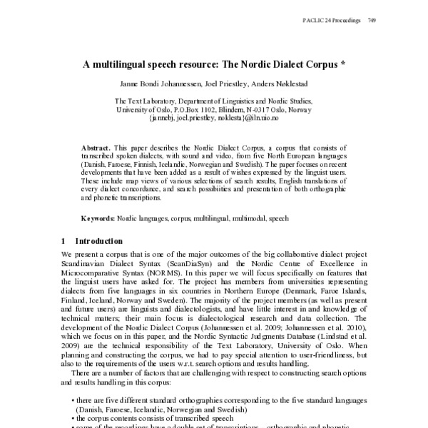 A Multilingual Speech Resource: The Nordic Dialect Corpus - ACL Anthology