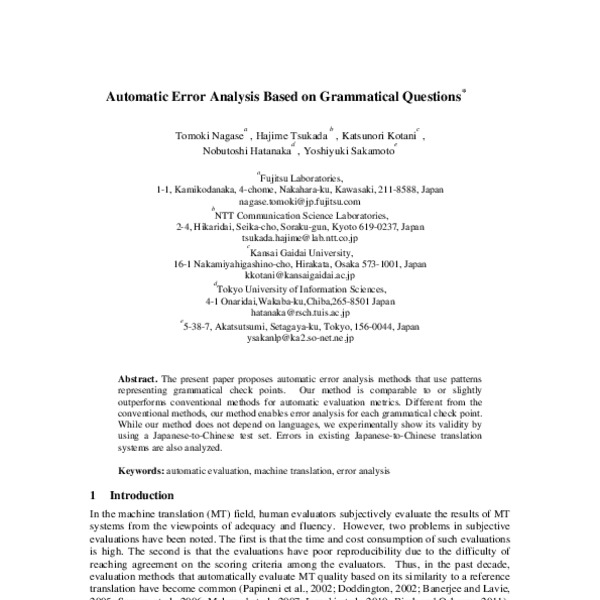 Automatic Error Analysis Based on Grammatical Questions - ACL Anthology