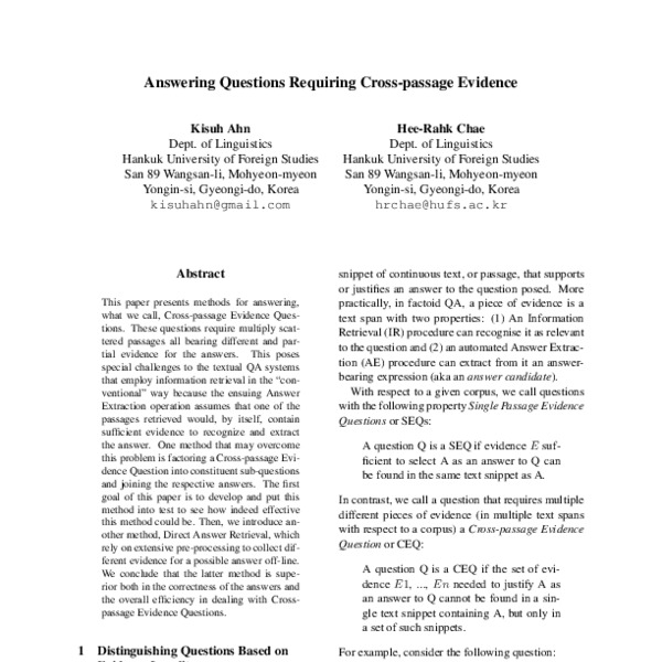 Answering Questions Requiring Cross-passage Evidence - ACL Anthology