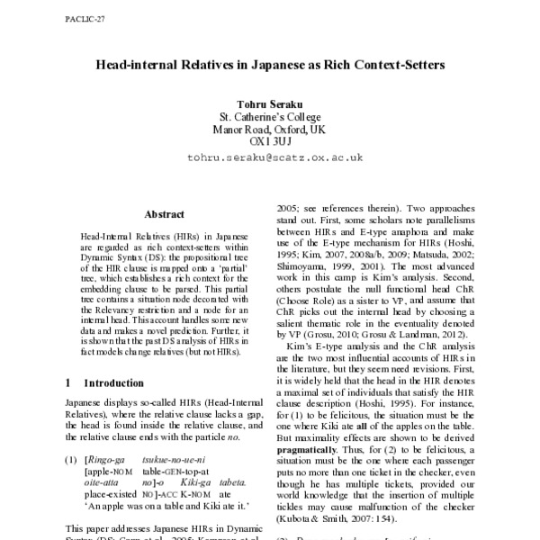 Head-Internal Relatives in Japanese as Rich Context-Setters - ACL Anthology