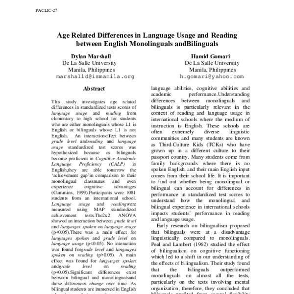 Age Related Differences in Language Usage and Reading between English ...