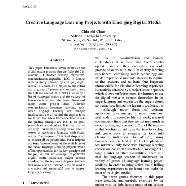 Creative Language Learning Projects with Digital Media - ACL Anthology