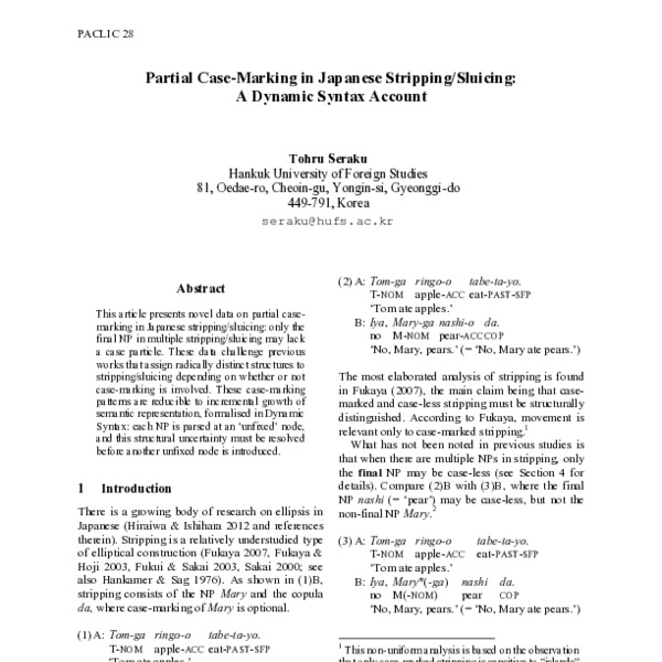 Partial Case-Marking in Japanese Stripping/Sluicing: A Dynamic Syntax ...