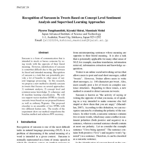 Recognition of Sarcasms in Tweets Based on Concept Level Sentiment ...