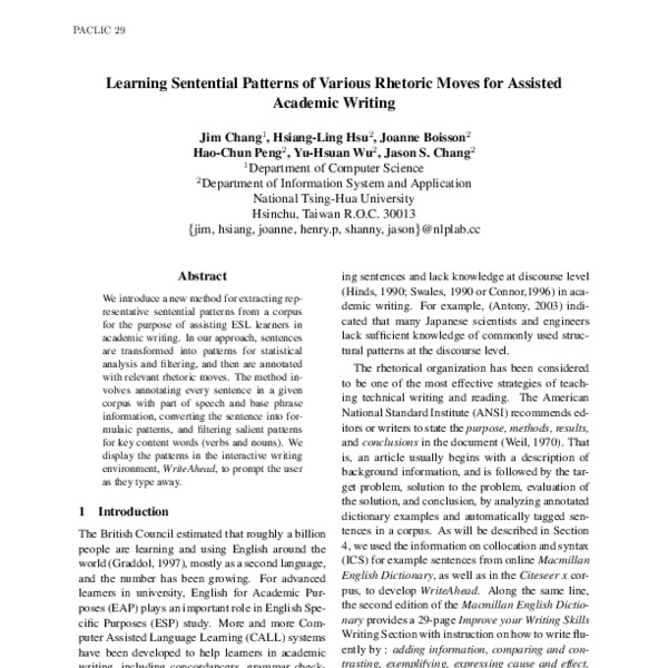 Learning Sentential Patterns of Various Rhetoric Moves for Assisted ...