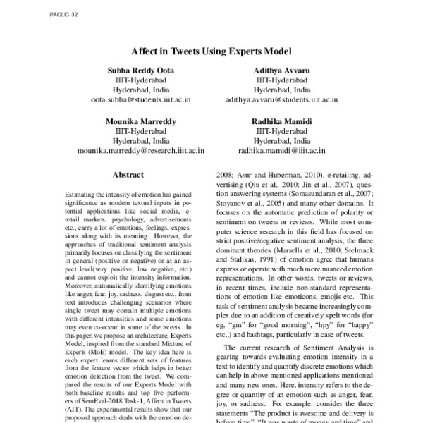 Affect in Tweets using Experts Model ACL Anthology