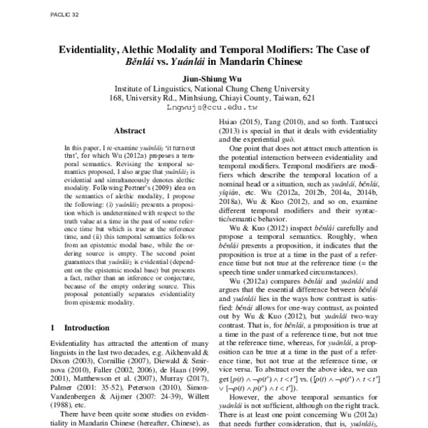 Evidentiality, Alethic Modality and Temporal Modifiers: The Case of ...