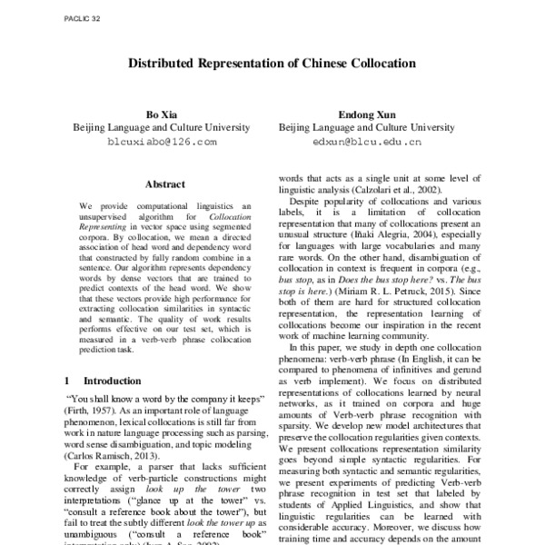 Distributed Representation of Chinese Collocation - ACL Anthology