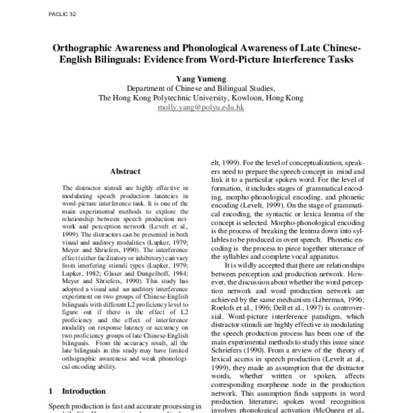 Orthographic Awareness and Phonological Awareness of Late Chinese ...