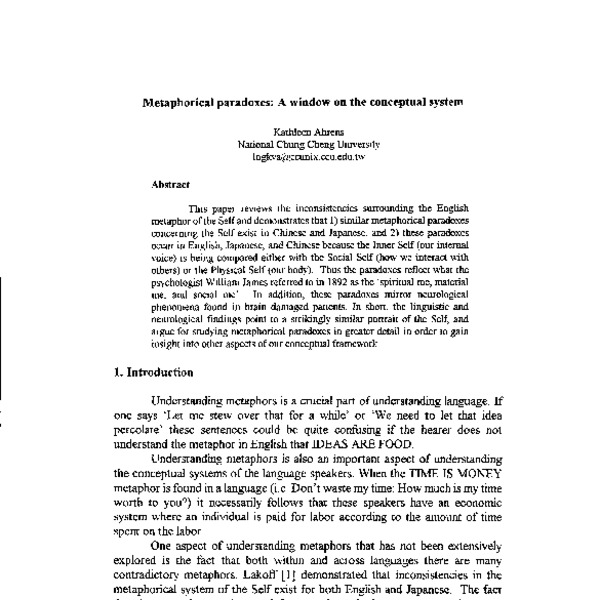 Metaphorical Paradoxes : A Window on the Conceptual System - ACL Anthology