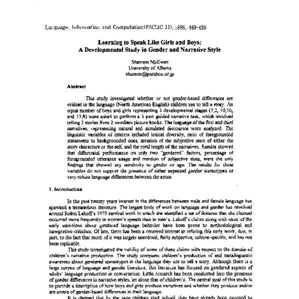 Learning to Speak Like Girls and Boys : A Developmental Study in Gender ...