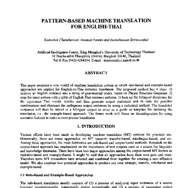 Pattern-based Machine Translation for English-Thai - ACL Anthology